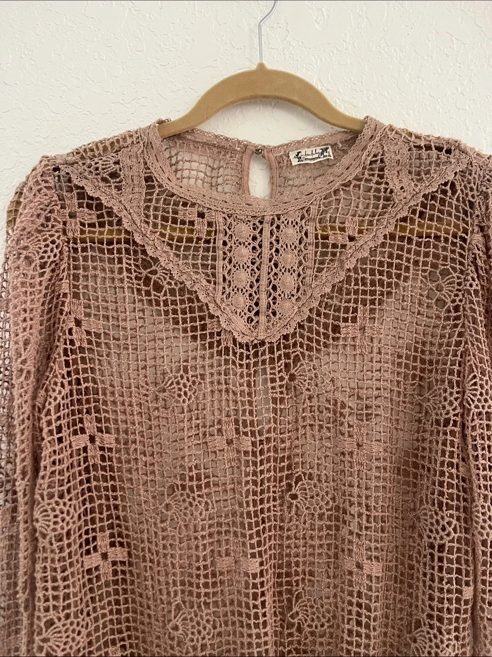 Anthropologie Crochet Lace Bodysuit Sweater - Mauve